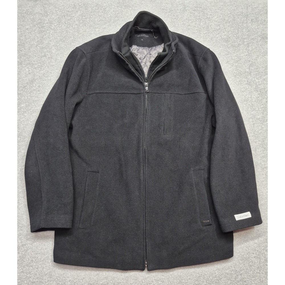 Calvin Klein Men Charcoal Gray Wool Blend Winter Jacket Coat Full Zip XL
